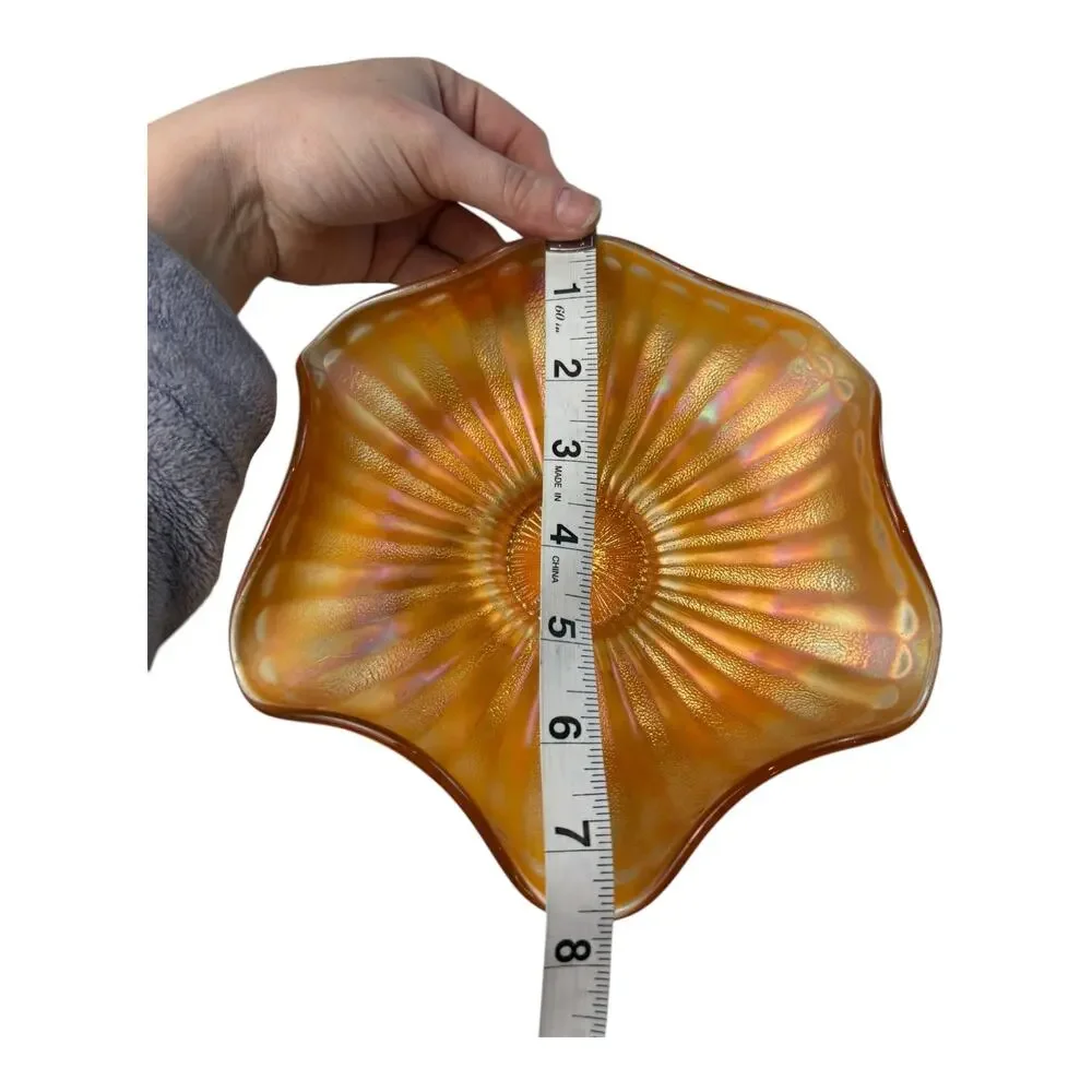 Vintage‎ Fenton Marigold Smooth Rays Carnival Glass Ruffled Bowl 7 1/2